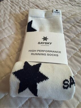 New Say Sky Star Combat White & Navy Star High Performance Running Socks M/L